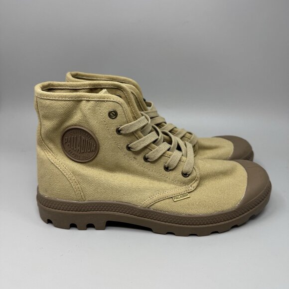 New NWOB Mens Palladium Pampa Hi Top Khaki Tan Canvas Shoes Sneakers Size 9.5 - Picture 1 of 7